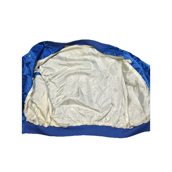 Vintage 80s Satin Bomber Jacket Guitar Embroidery Blue Snap Buttons - Picture 4 of 6